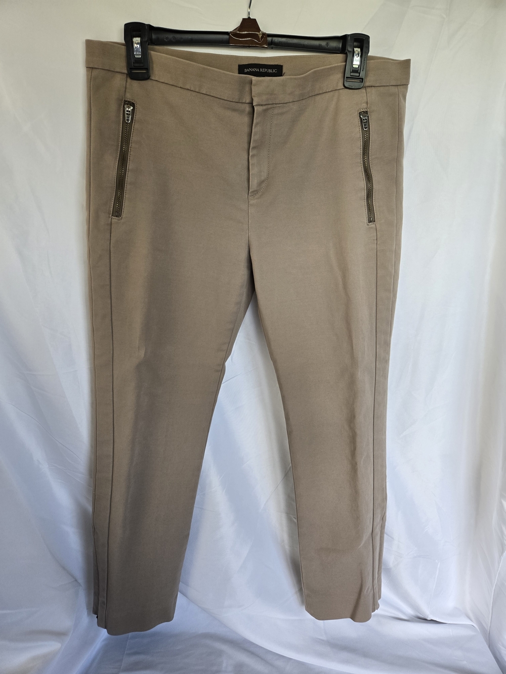 Banana Republic Addison Slim Fit Ankle Pants Tan Khaki Zip Pockets Size 10P